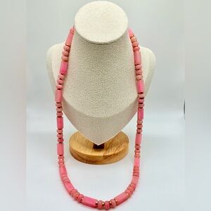 Vintage Pink Plastic and Gold Tone Beaded Necklace